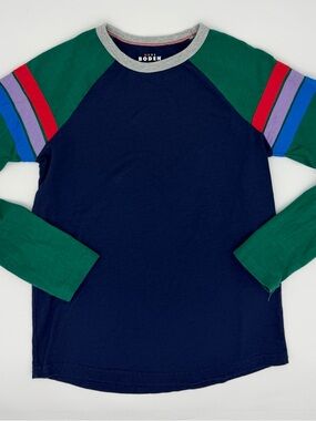 Mini Boden Boys Long Sleeve Raglan Striped Sleeve Tee